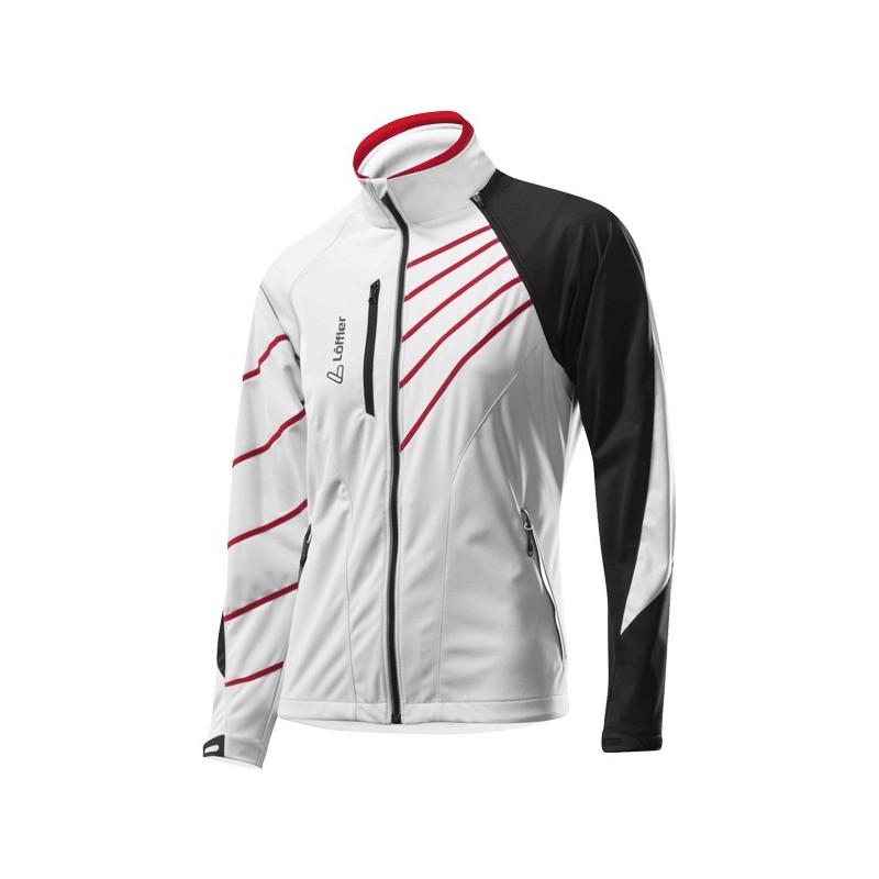 женская разминочная куртка Löffler WS Softshell Light Worldcup белая с чёрным женская разминочная куртка Löffler WS Softshell Light Worldcup белая с чёрным